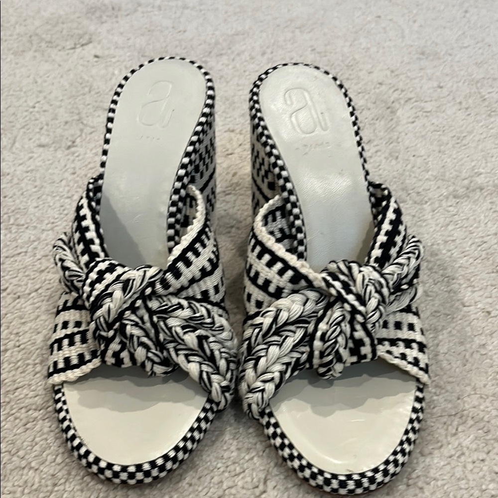 Black and White Zigzag Mules with Flat Sole